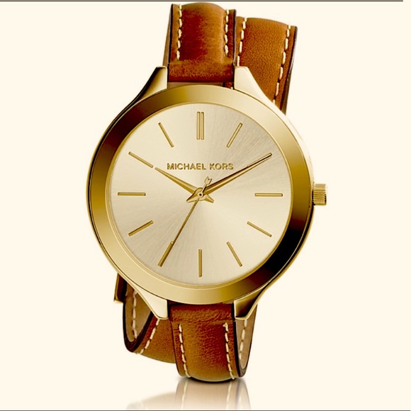 Michael Kors Slim Runway Double-Wrap Leather Bracelet Watch - Picture 1 of 5